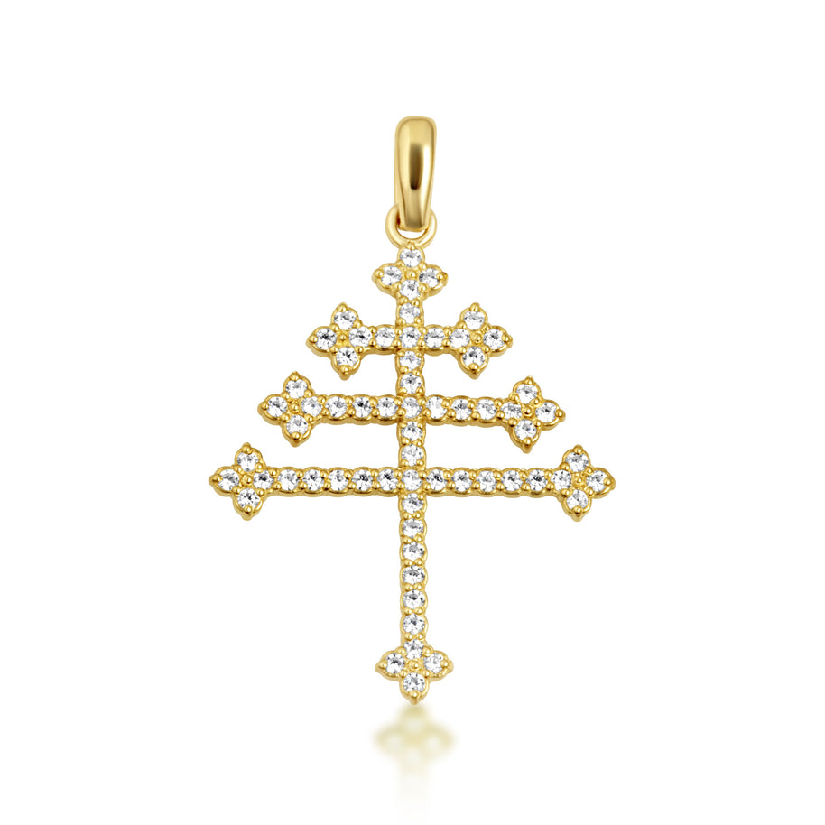 10K Gold Studded Papal Cross Pendant Necklace (Available in Yellow/Rose/White Gold)