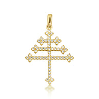 10K Gold Studded Papal Cross Pendant Necklace (Available in Yellow/Rose/White Gold)