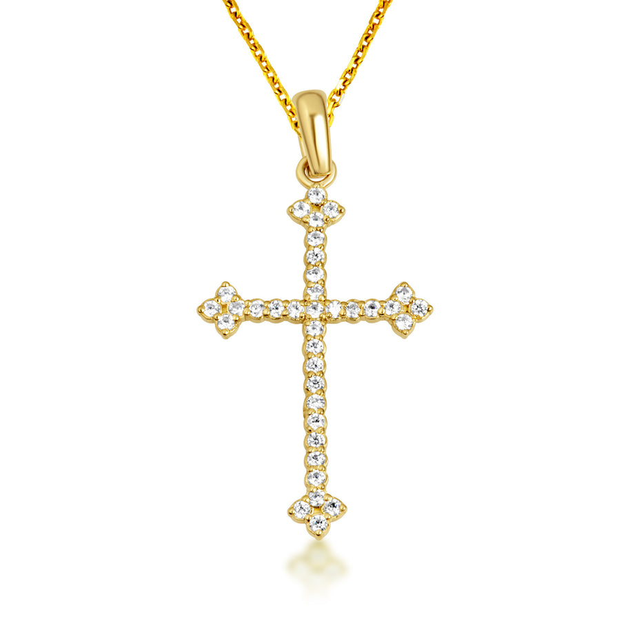 10K Gold Studded Botonee Budded Cross Pendant Necklace (Available in Yellow/Rose/White Gold)