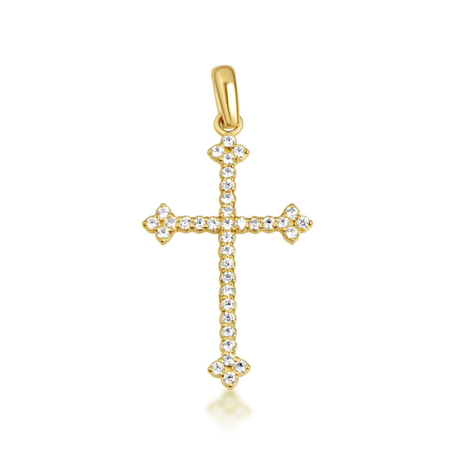 10K Gold Studded Botonee Budded Cross Pendant Necklace (Available in Yellow/Rose/White Gold)