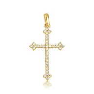 10K Gold Studded Botonee Budded Cross Pendant Necklace (Available in Yellow/Rose/White Gold)