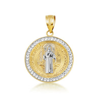 14K Two-Tone Gold Saint Benedict Diamond Halo Medallion Pendant Necklace (Available in Small/Large & Yellow/Rose/White Gold)