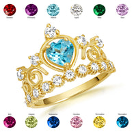 Gold Personalized Heart Cut Genuine Gemstone Crown Ring (Available in Yellow /Rose/White Gold)