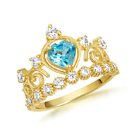 Gold Personalized Heart Cut Birthstone Crown Ring (Available in Yellow /Rose/White Gold)