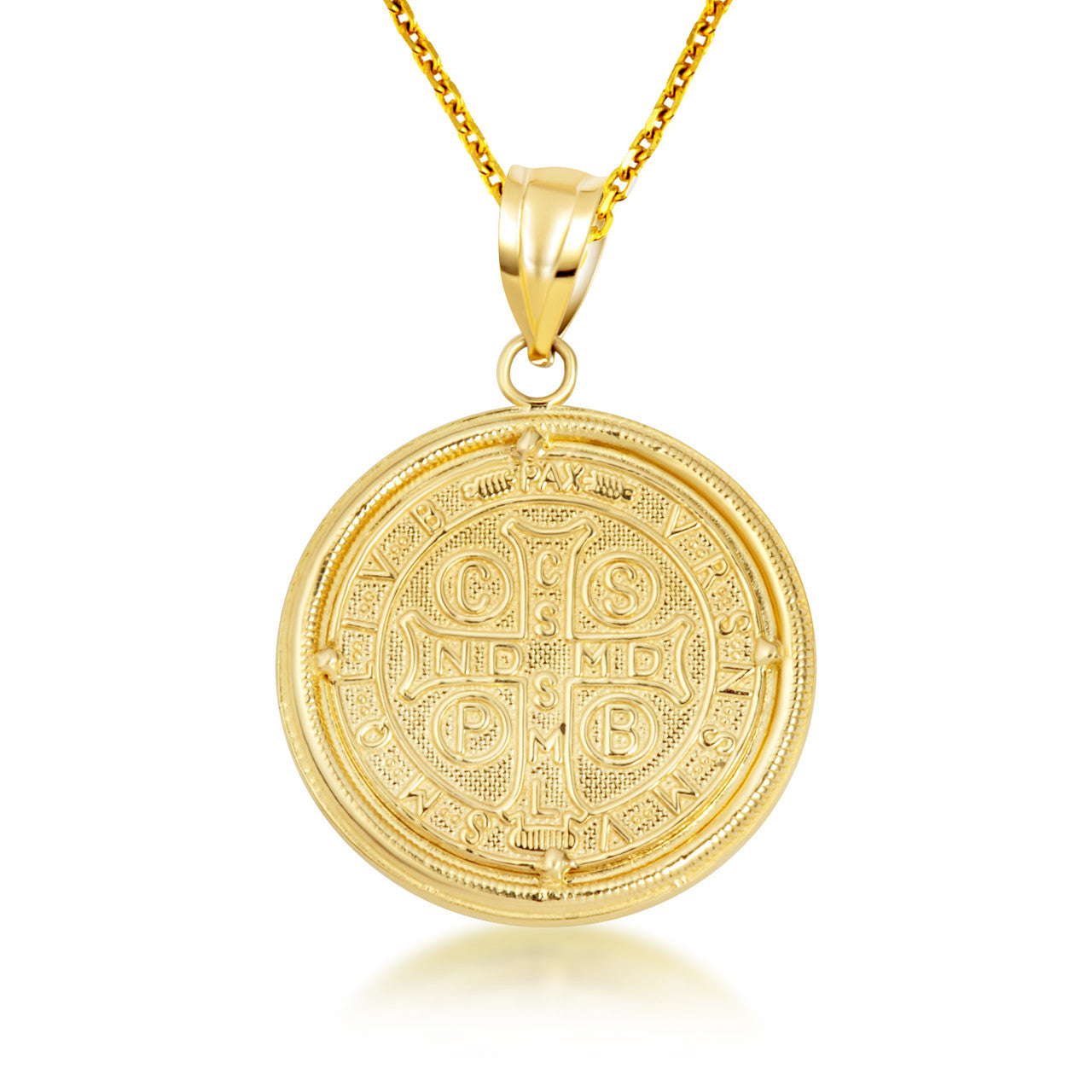14K Two-Tone Gold Saint Benedict Diamond Halo Medallion Pendant Necklace (Available in Small/Large & Yellow/Rose/White Gold)