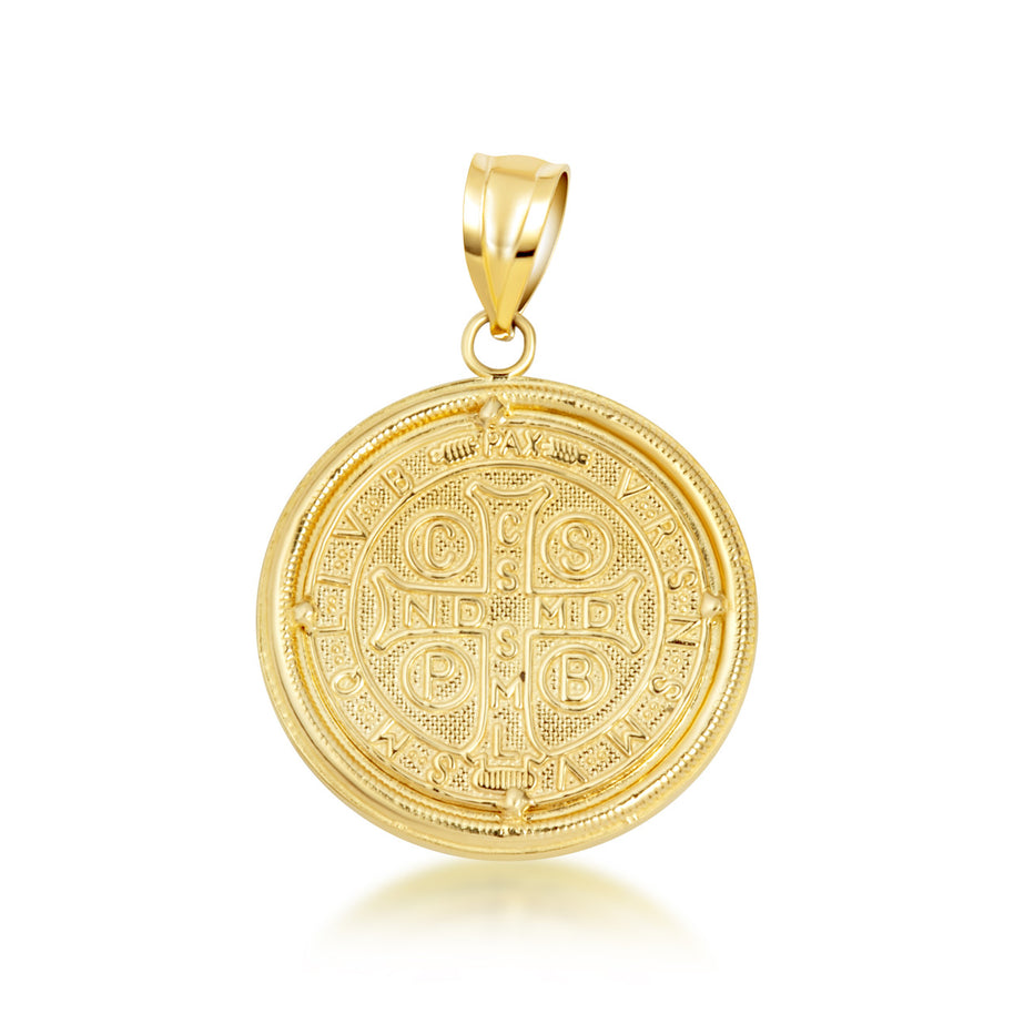 14K Two-Tone Gold Saint Benedict Diamond Halo Medallion Pendant Necklace (Available in Small/Large & Yellow/Rose/White Gold)