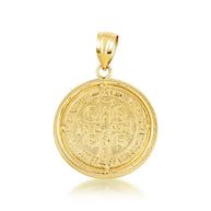 14K Two-Tone Gold Saint Benedict Diamond Halo Medallion Pendant Necklace (Available in Small/Large & Yellow/Rose/White Gold)