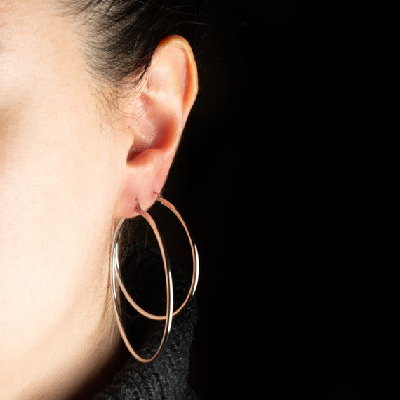 14K White Gold Thin Tube Hoop Earrings (Available in Small/Medium/Large/X-Large))