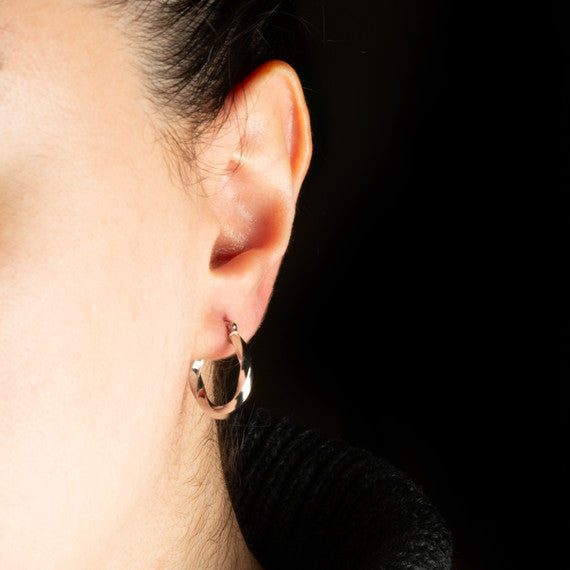 White Gold Diamond Cut Twist Tube Hoop Earrings