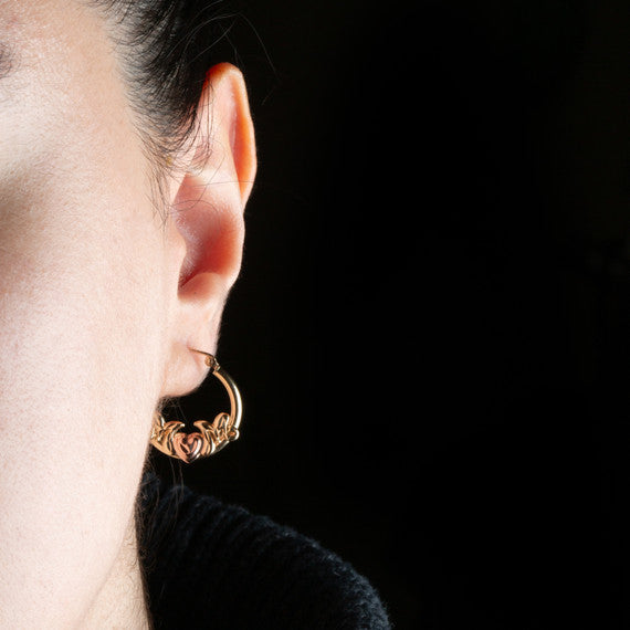 14K Two-Tone Gold Mom Heart Mothers Hoop Earrings