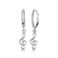 .925 Sterling Silver Treble G Clef Music Note Huggie Hoop Earrings