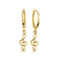 Yellow Gold Treble G Clef Music Note Huggie Hoop Earrings