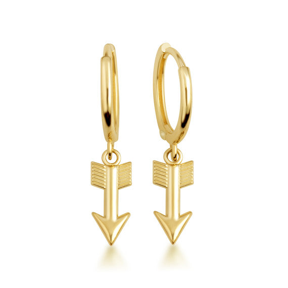 Yellow Gold Arrowhead Drop Huggie Hoop Earrings
