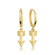 Yellow Gold Arrowhead Drop Huggie Hoop Earrings