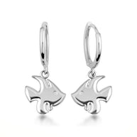 .925 Sterling Silver Fish Drop Huggie Hoop Earrings
