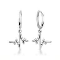 .925 Sterling Silver Heartbeat Pulse Milgrain Drop Huggie Hoop Earrings