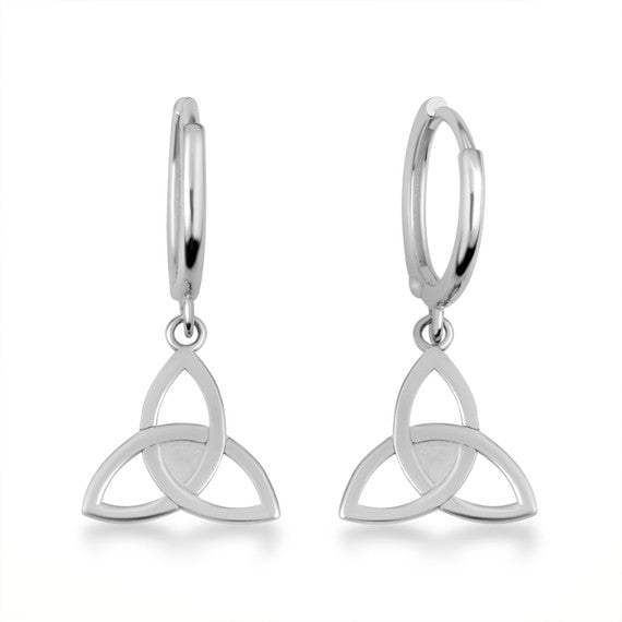 .925 Sterling Silver Celtic Trinity Irish Drop Huggie Hoop Earrings