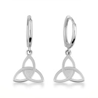 .925 Sterling Silver Celtic Trinity Irish Drop Huggie Hoop Earrings