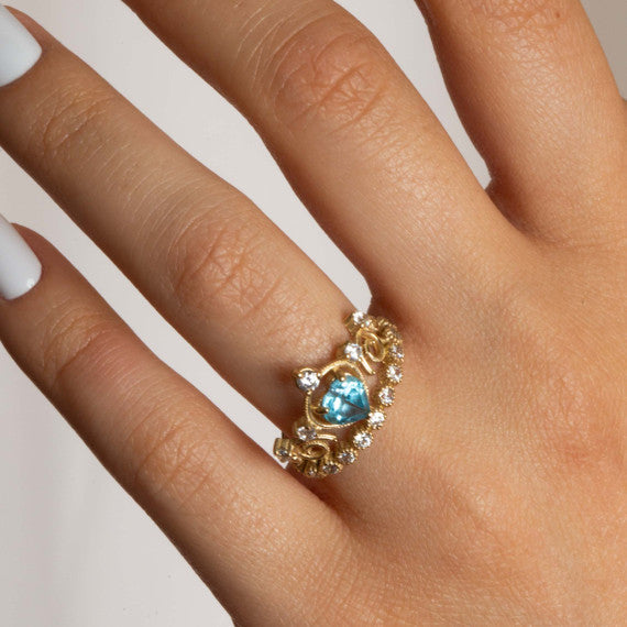 Gold Personalized Heart Cut Birthstone Crown Ring (Available in Yellow /Rose/White Gold)