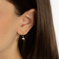 Yellow Gold Sea Shark Drop Huggie Hoop Earrings