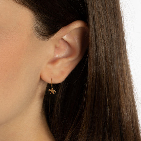 Yellow Gold Machine Gun Drop Huggie Hoop Earrings