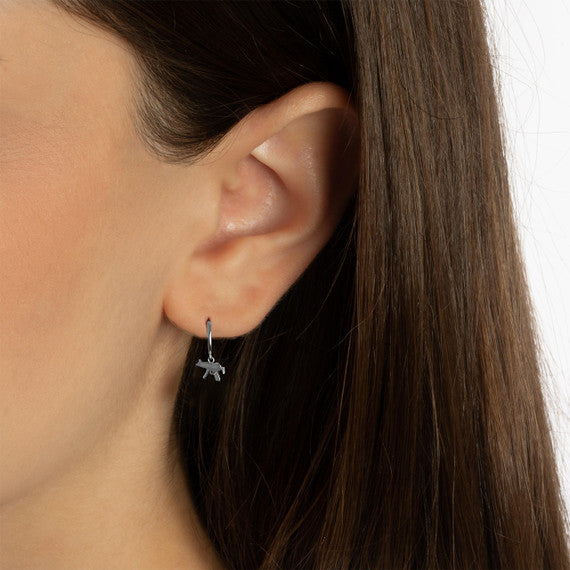 .925 Sterling Silver Machine Gun Drop Huggie Hoop Earrings