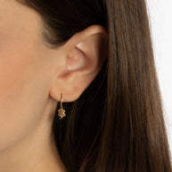 Yellow Gold Flower Daisy Drop Huggie Hoop Earrings