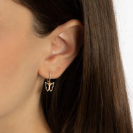 Yellow Gold Butterfly Nature Drop Huggie Hoop Earrings