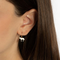Yellow Gold Unicorn Horse Drop Huggie Hoop Earrings