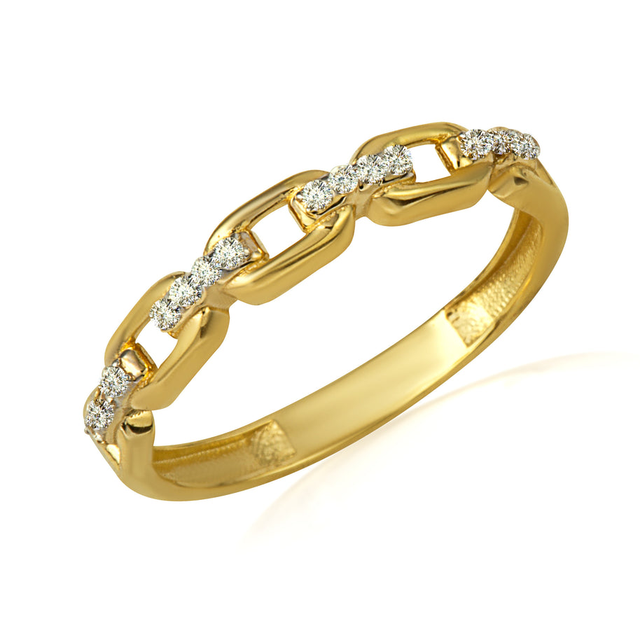 14K Yellow Gold Cubic Zirconia Chain Link Band Ring