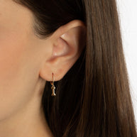 Yellow Gold Dog Bone Drop Huggie Hoop Earrings