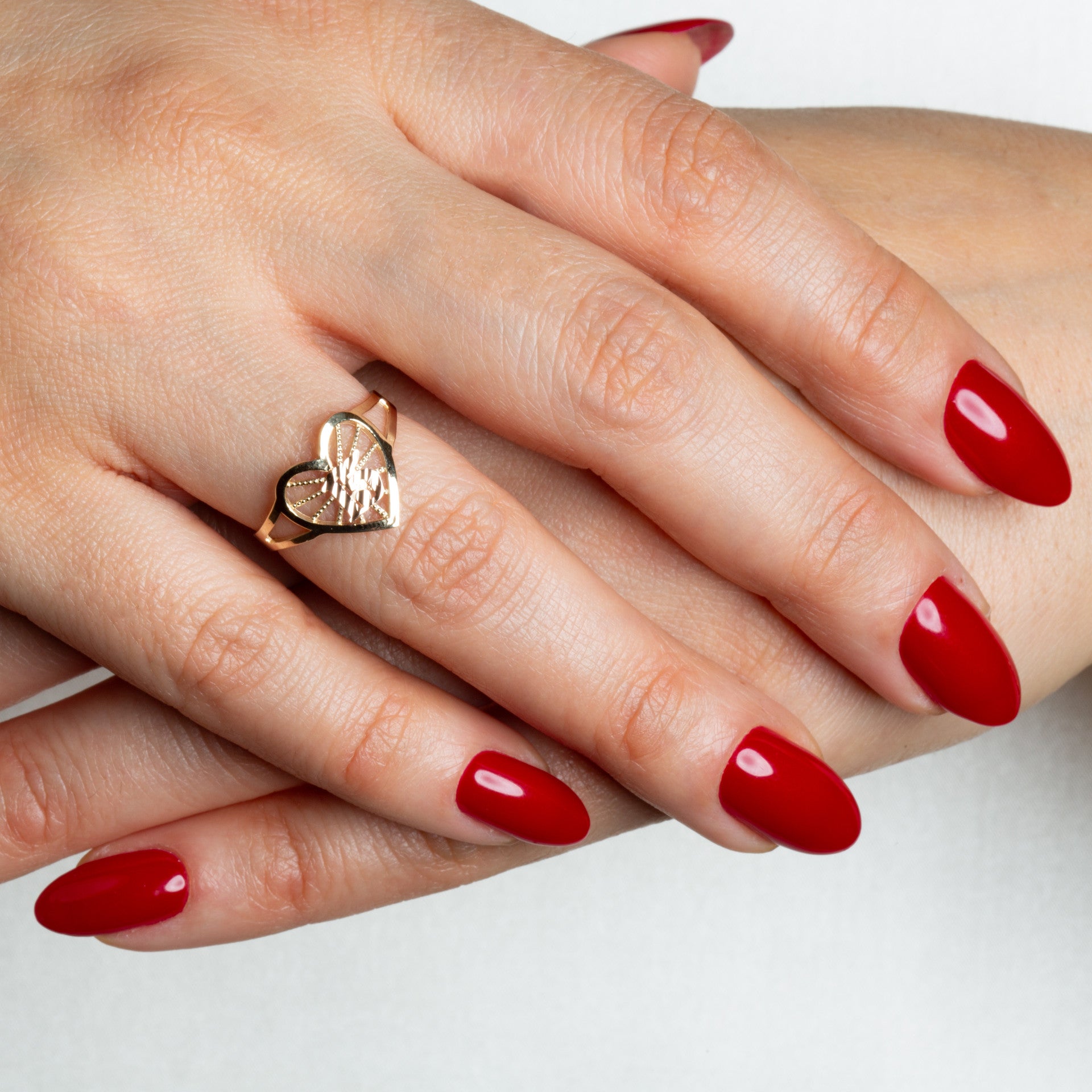 Two-Tone Gold Diamond Cut 15 Años Quinceañera Heart Beaded Ring