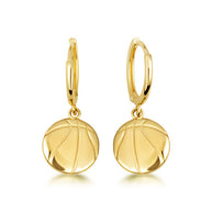 Yellow Gold Basketball Sports Athletic Drop Huggie Hoop Earrings