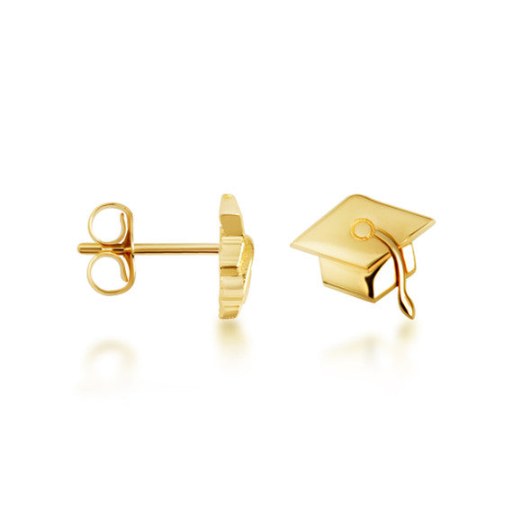 Yellow Gold Graduation Cap Stud Earrings