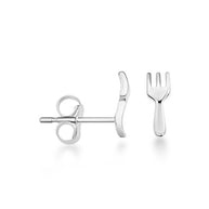 .925 Sterling Silver Fork Food Stud Earrings