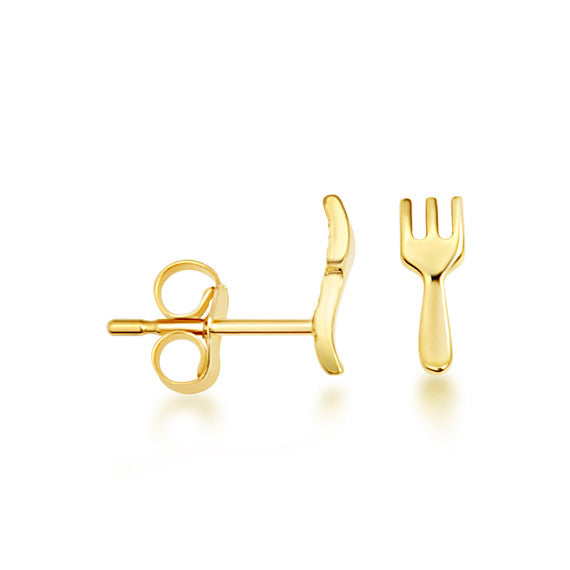 Yellow Gold Fork Food Stud Earrings