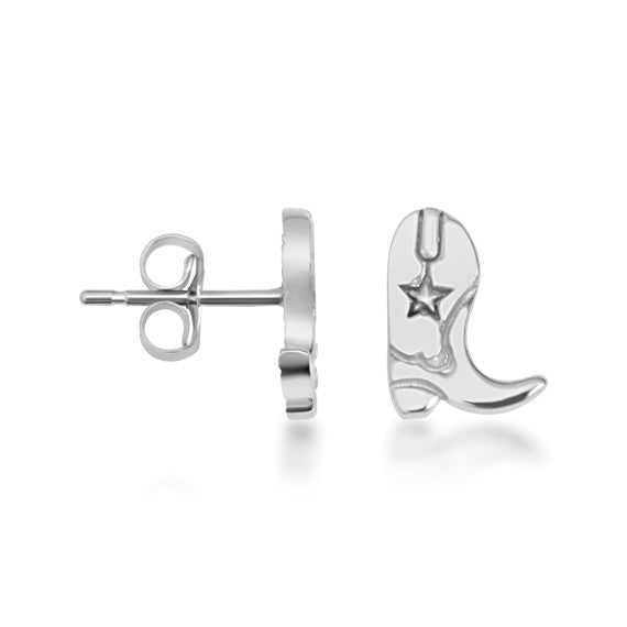 .925 Sterling Silver Western Cowboy Boots Stud Earrings