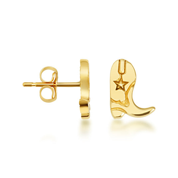 Yellow Gold Western Cowboy Boots Stud Earrings