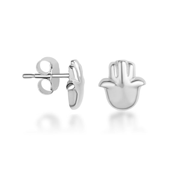.925 Sterling Silver Hamsa Hand Of Protection Stud Earrings