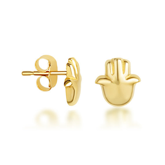 Yellow Gold Hamsa Hand Of Protection Stud Earrings