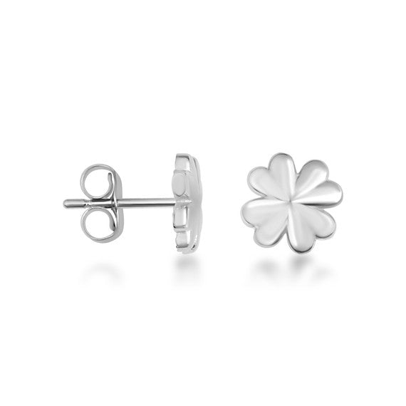 .925 Sterling Silver Lucky Irish 4 Leaf Clover Stud Earrings