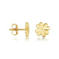 Yellow Gold Lucky Irish 4 Leaf Clover Stud Earrings