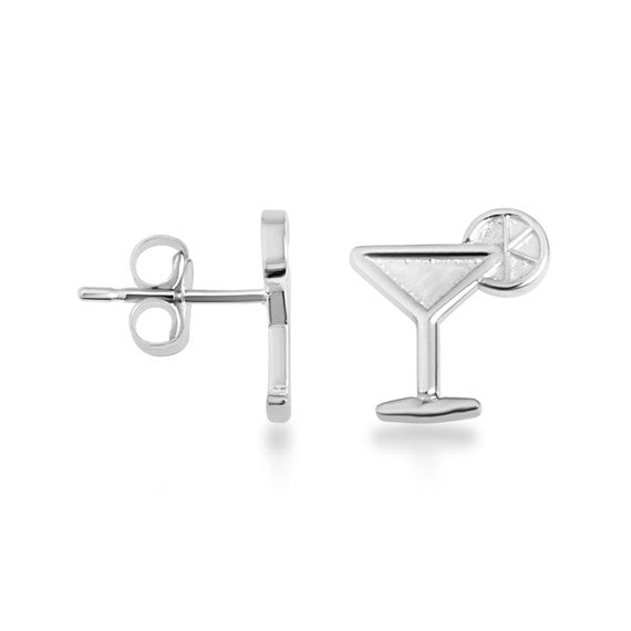 .925 Sterling Silver Martini Lime Cocktail Stud Earrings