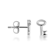 .925 Sterling Silver Key Charm Stud Earrings