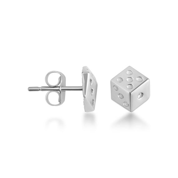 .925 Sterling Silver Lucky Dice Stud Earrings