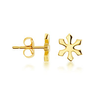 Yellow Gold Winter Snowflake Stud Earrings