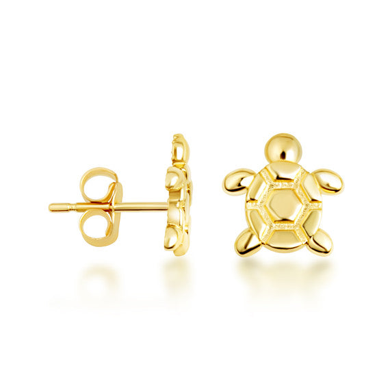 Yellow Gold Sea Turtle Ocean Stud Earrings