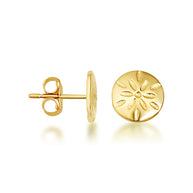 Yellow Gold Flower Textured Diamond Cut Round Stud Earrings