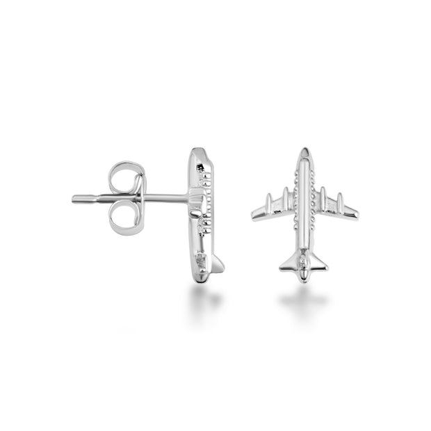 .925 Sterling Silver Airplane Travel Stud Earrings