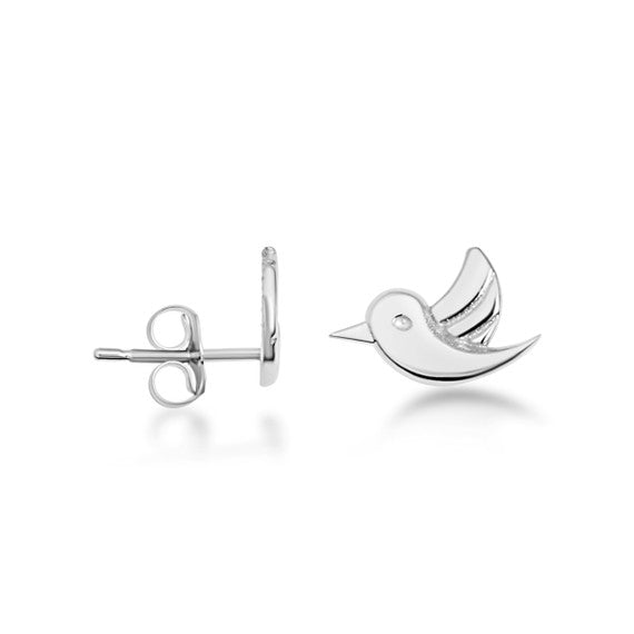 .925 Sterling Silver Bird Dove Stud Earrings